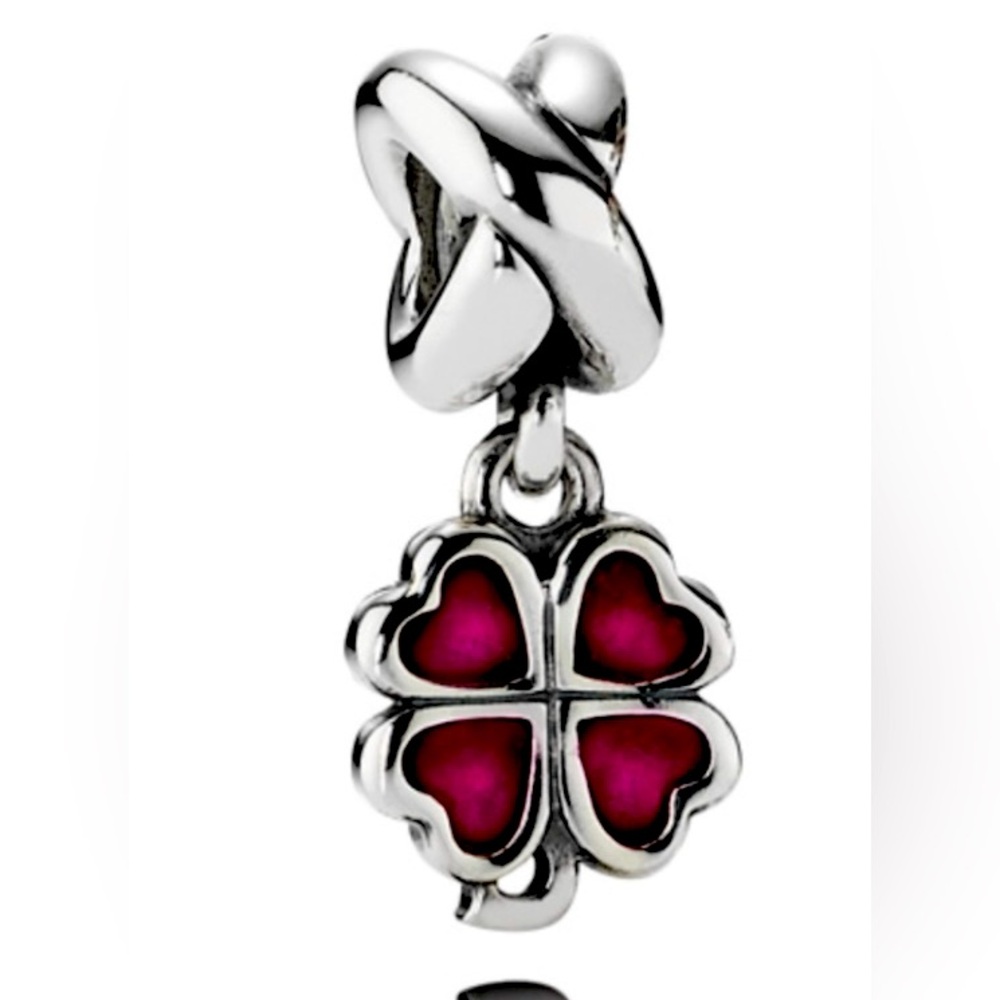 Pandora Sterling Silver Pink Enamel Four Leaf Clover Dangle Bead - 790572en07